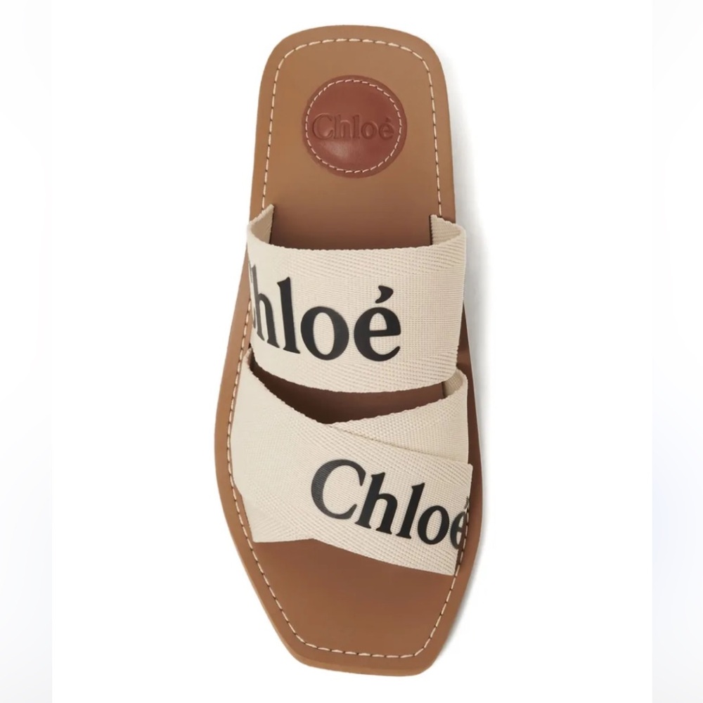 Chloé Flat Logo Strap Leather Sandals 37 - Picture 1 of 3
